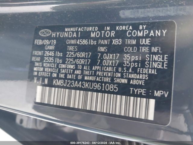 Photo 8 VIN: KM8J23A43KU961085 - HYUNDAI TUCSON 