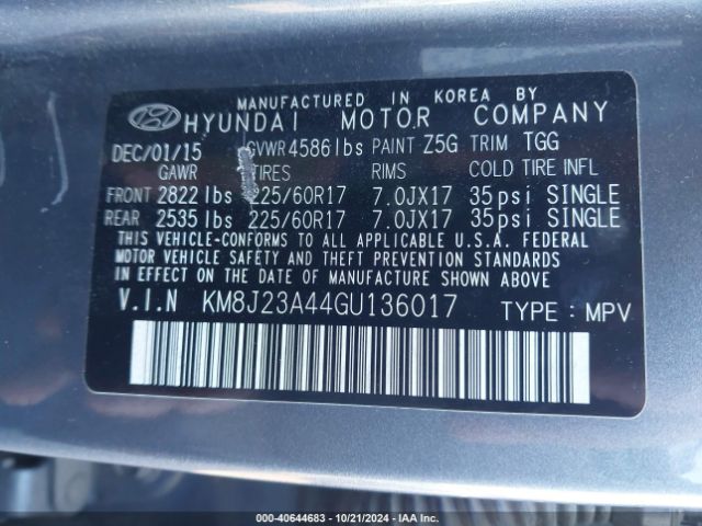 Photo 8 VIN: KM8J23A44GU136017 - HYUNDAI TUCSON 