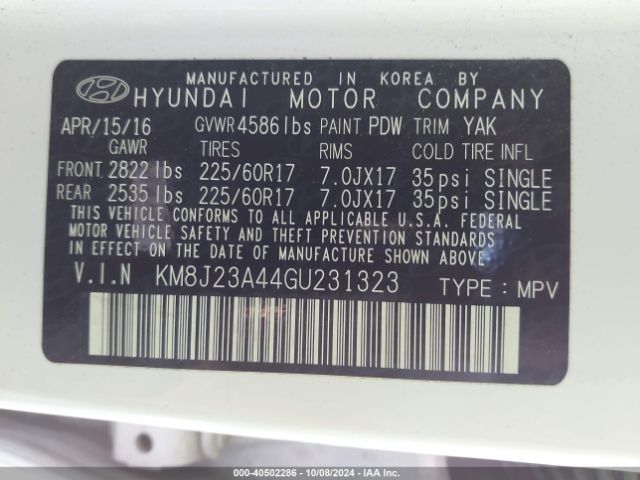 Photo 8 VIN: KM8J23A44GU231323 - HYUNDAI TUCSON 