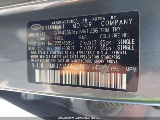 Photo 8 VIN: KM8J23A44HU443494 - HYUNDAI TUCSON 