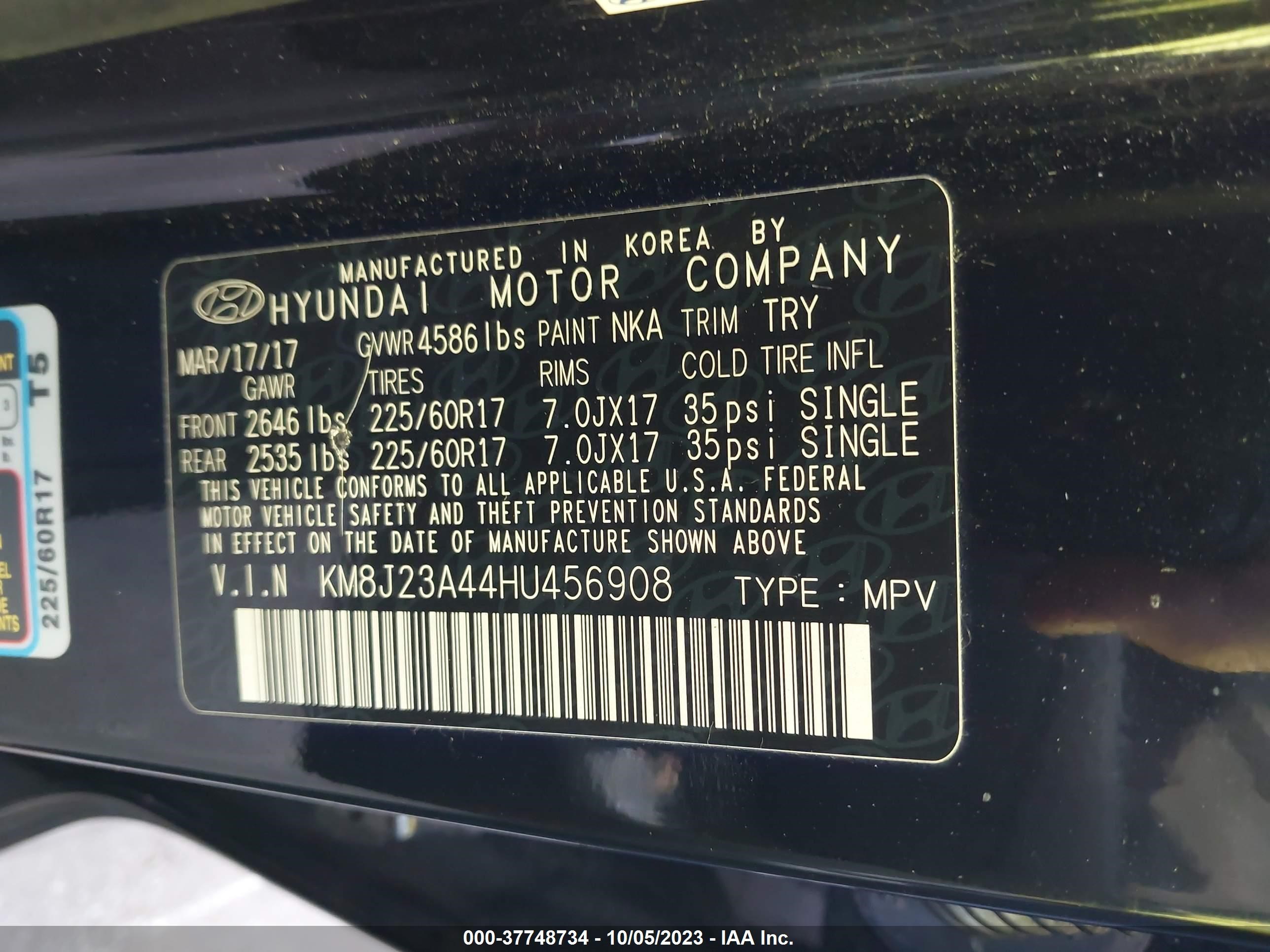 Photo 8 VIN: KM8J23A44HU456908 - HYUNDAI TUCSON 