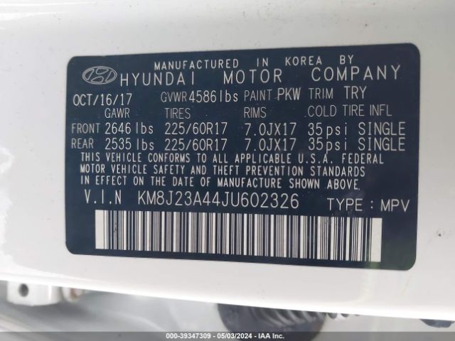 Photo 8 VIN: KM8J23A44JU602326 - HYUNDAI TUCSON 