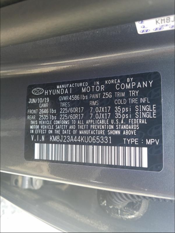 Photo 9 VIN: KM8J23A44KU065331 - HYUNDAI TUCSON SE 