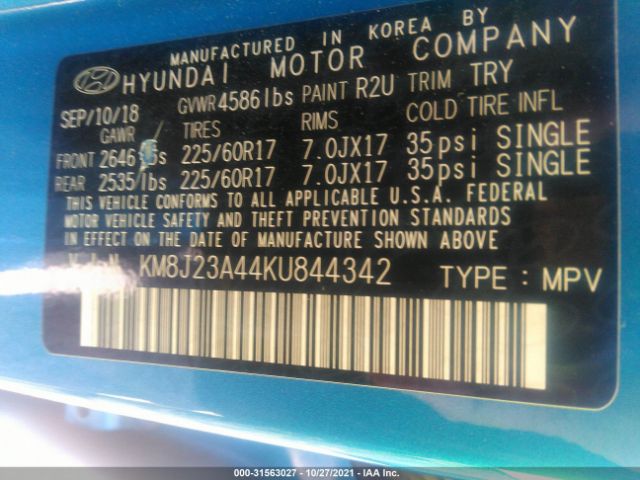 Photo 8 VIN: KM8J23A44KU844342 - HYUNDAI TUCSON 