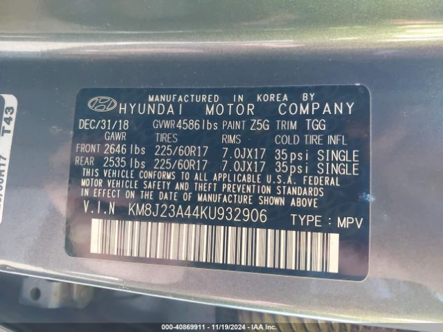 Photo 8 VIN: KM8J23A44KU932906 - HYUNDAI TUCSON 