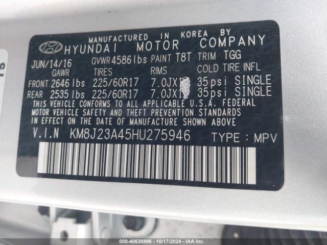 Photo 8 VIN: KM8J23A45HU275946 - HYUNDAI TUCSON 