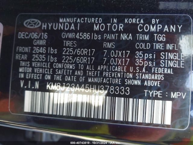 Photo 8 VIN: KM8J23A45HU378333 - HYUNDAI TUCSON 