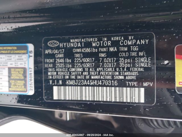 Photo 8 VIN: KM8J23A45HU470316 - HYUNDAI TUCSON 