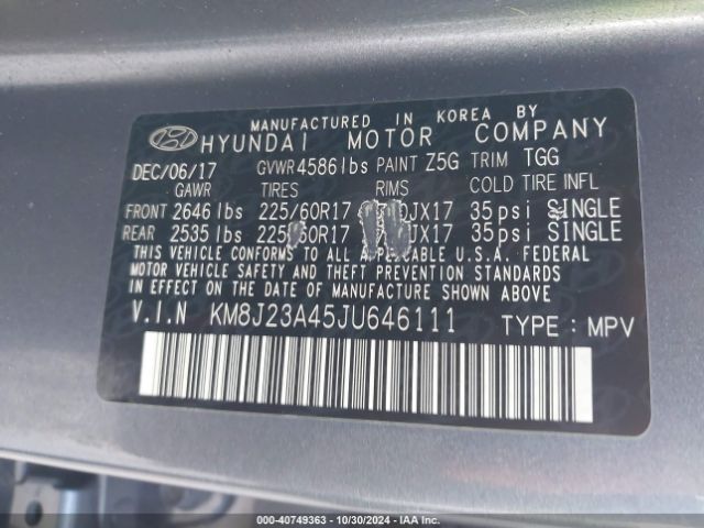 Photo 8 VIN: KM8J23A45JU646111 - HYUNDAI TUCSON 