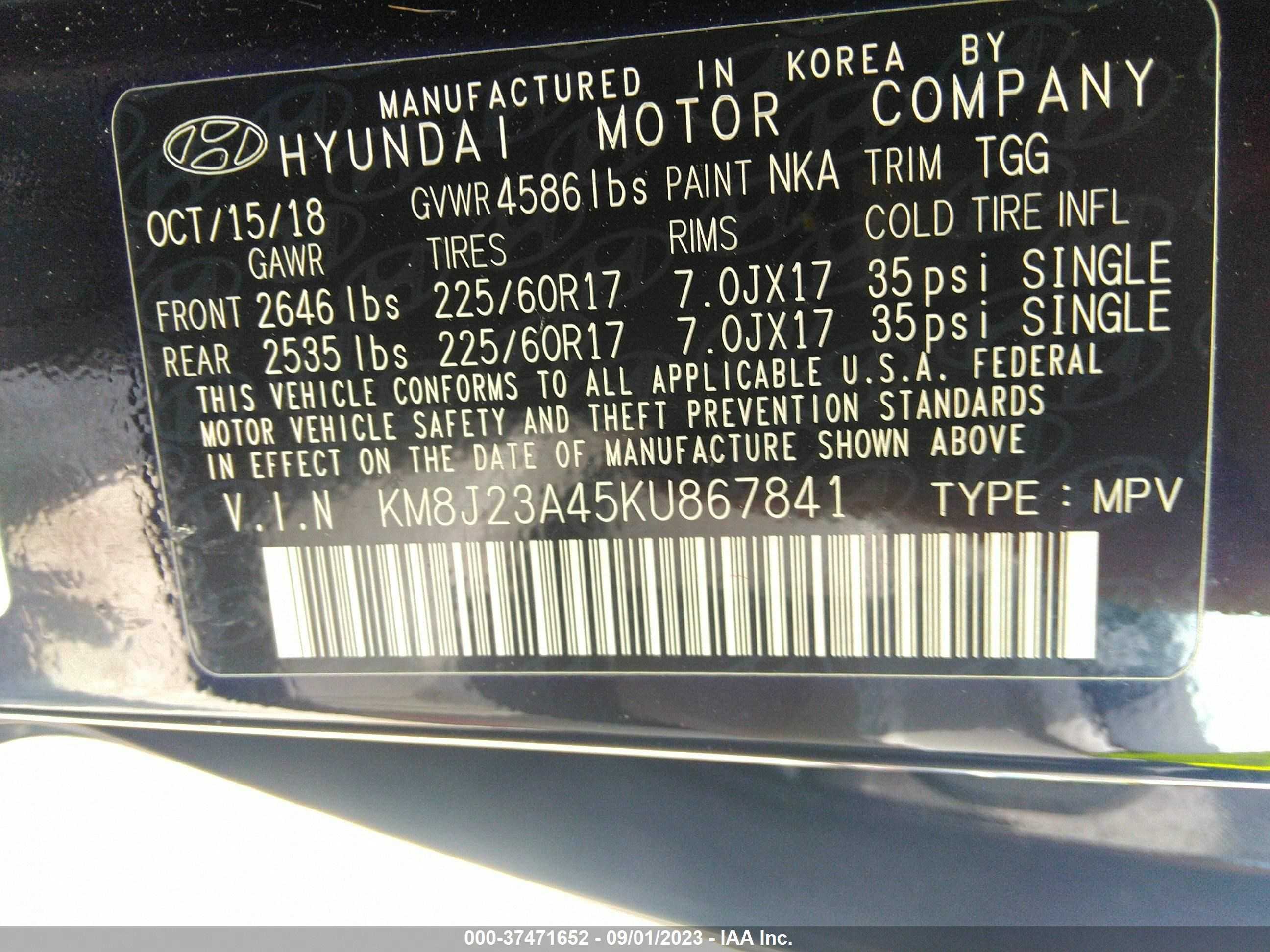 Photo 8 VIN: KM8J23A45KU867841 - HYUNDAI TUCSON 