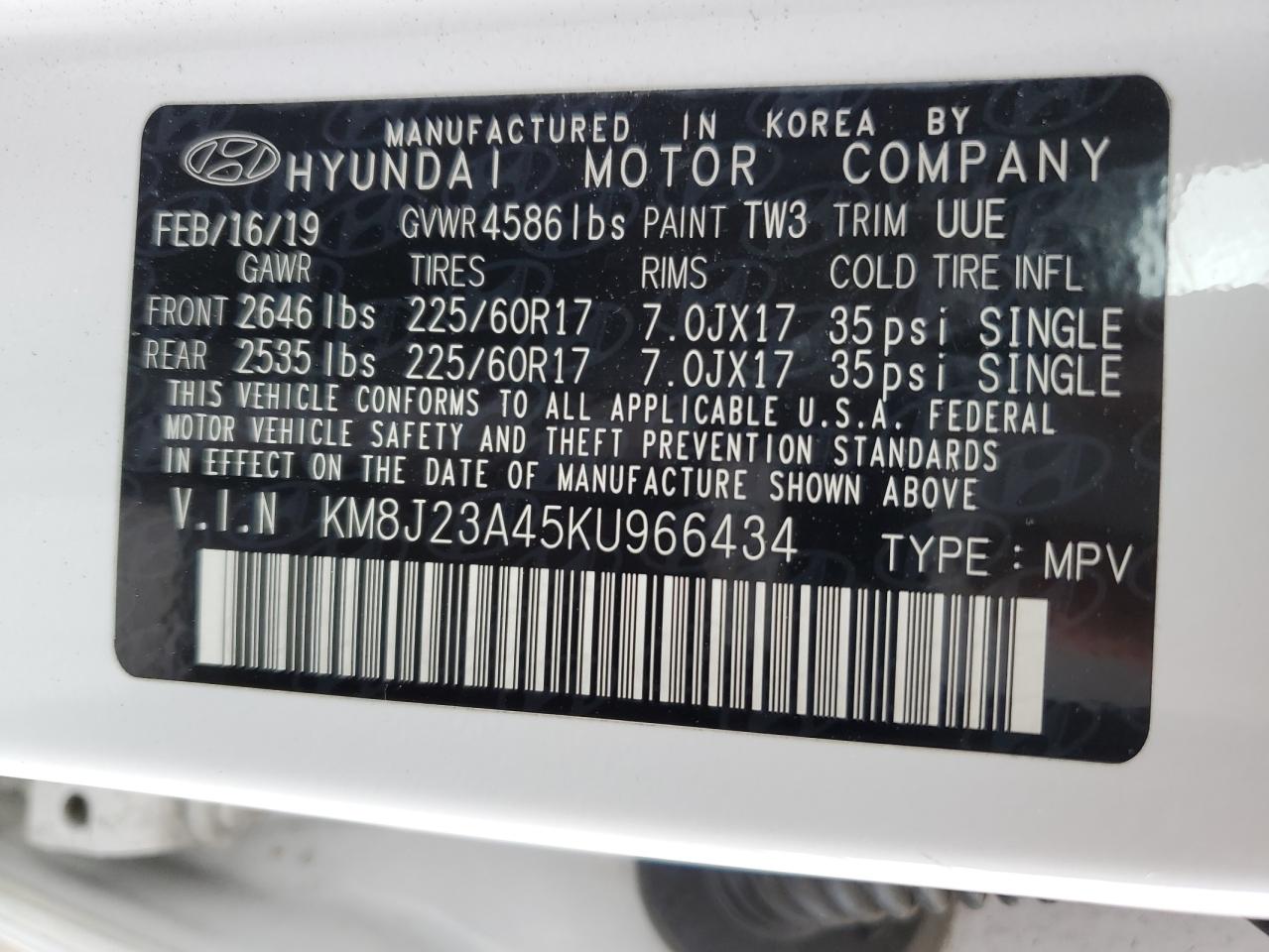 Photo 11 VIN: KM8J23A45KU966434 - HYUNDAI TUCSON 