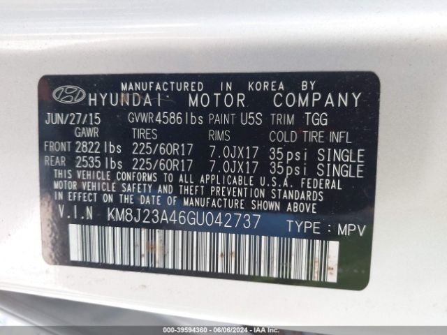 Photo 8 VIN: KM8J23A46GU042737 - HYUNDAI TUCSON 