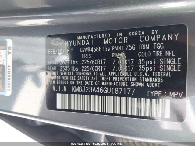 Photo 8 VIN: KM8J23A46GU187177 - HYUNDAI TUCSON 