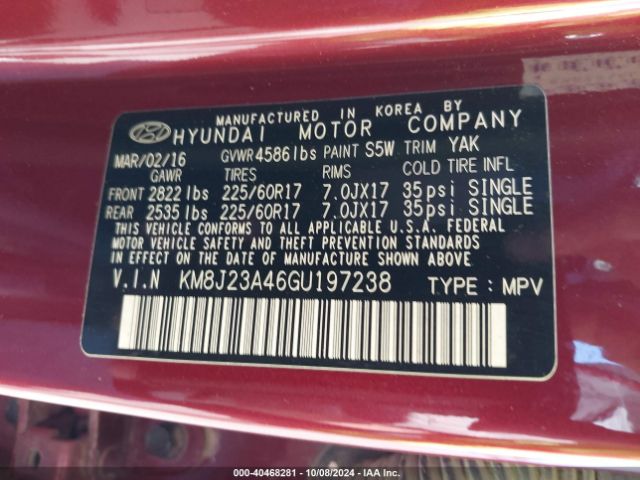 Photo 8 VIN: KM8J23A46GU197238 - HYUNDAI TUCSON 