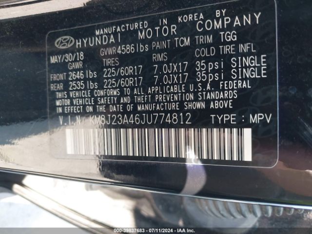 Photo 8 VIN: KM8J23A46JU774812 - HYUNDAI TUCSON 