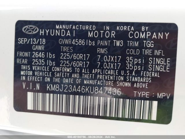 Photo 8 VIN: KM8J23A46KU847436 - HYUNDAI TUCSON 