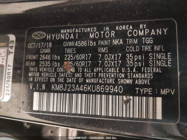 Photo 8 VIN: KM8J23A46KU869940 - HYUNDAI TUCSON 