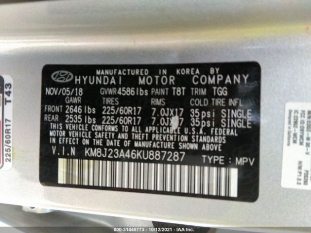 Photo 8 VIN: KM8J23A46KU887287 - HYUNDAI TUCSON 