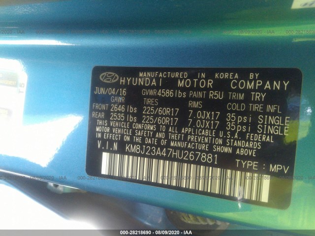 Photo 8 VIN: KM8J23A47HU267881 - HYUNDAI TUCSON 