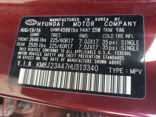 Photo 9 VIN: KM8J23A47HU313340 - HYUNDAI TUCSON SE 