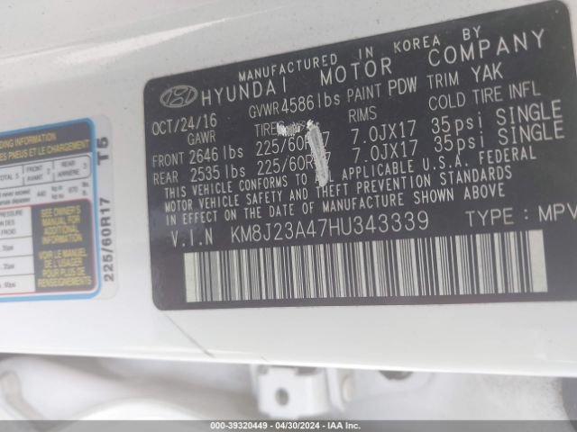 Photo 8 VIN: KM8J23A47HU343339 - HYUNDAI TUCSON 