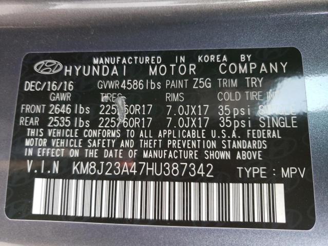 Photo 12 VIN: KM8J23A47HU387342 - HYUNDAI TUCSON SE 