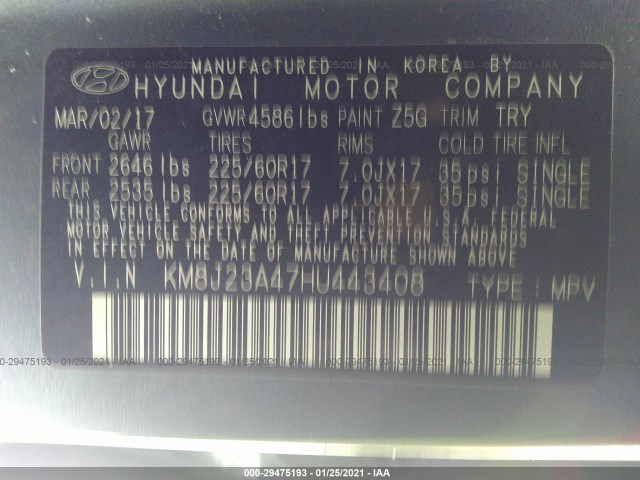 Photo 8 VIN: KM8J23A47HU443408 - HYUNDAI TUCSON 