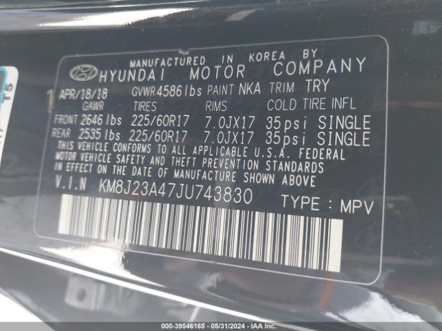 Photo 8 VIN: KM8J23A47JU743830 - HYUNDAI TUCSON 