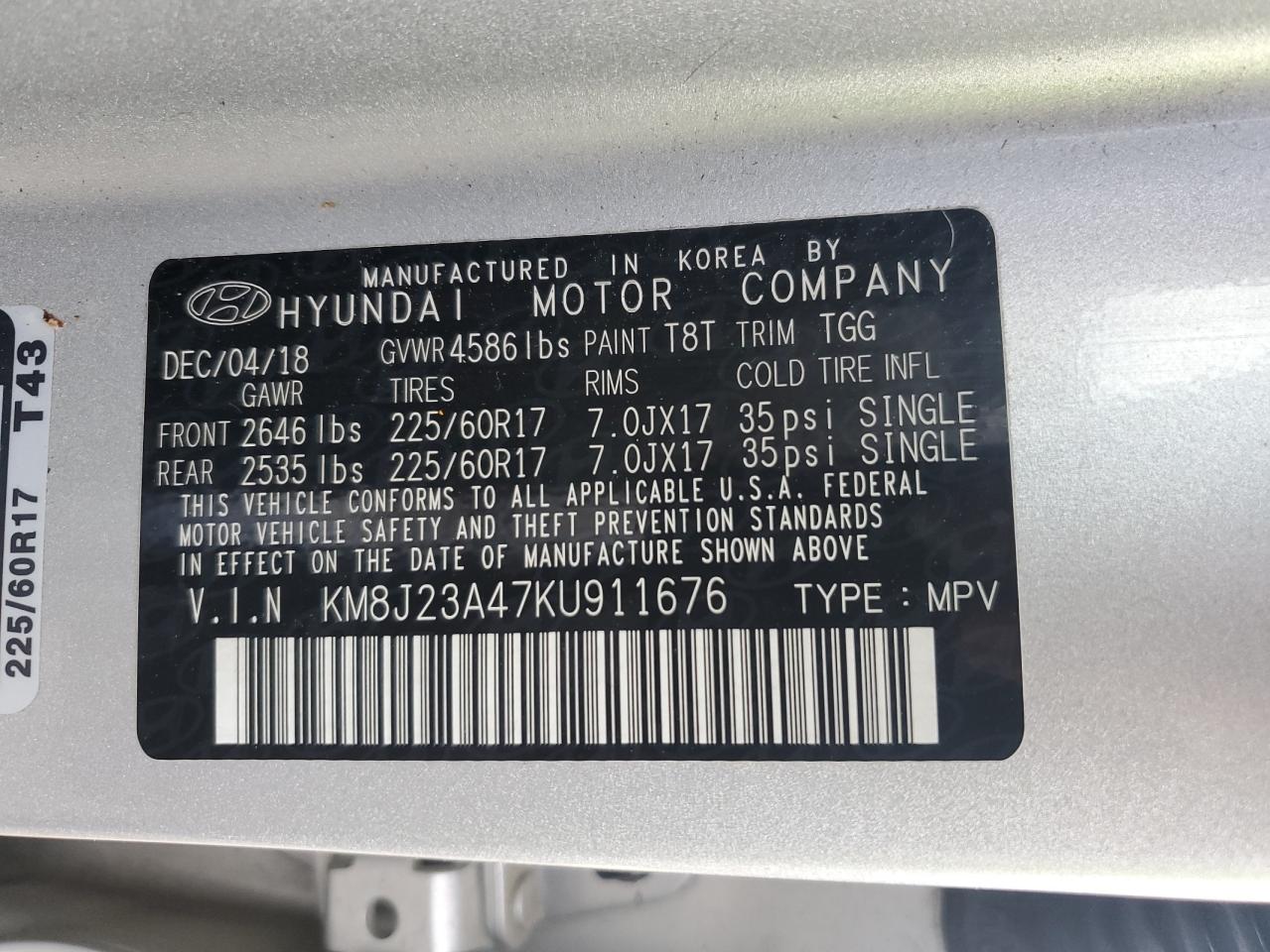 Photo 12 VIN: KM8J23A47KU911676 - HYUNDAI TUCSON 