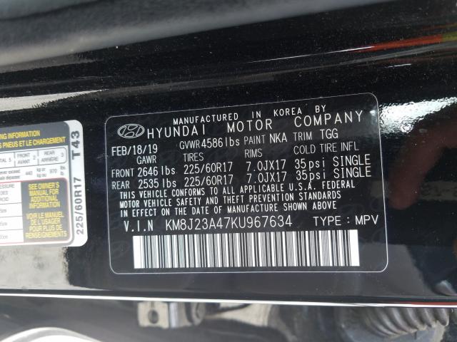 Photo 9 VIN: KM8J23A47KU967634 - HYUNDAI TUCSON SE 