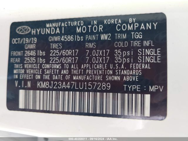 Photo 8 VIN: KM8J23A47LU157289 - HYUNDAI TUCSON 