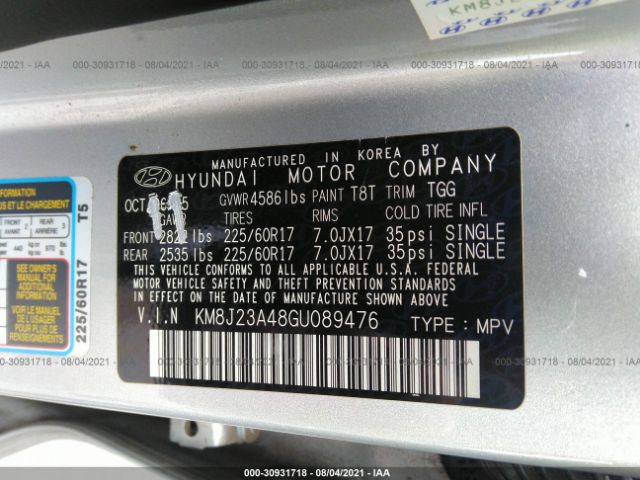 Photo 8 VIN: KM8J23A48GU089476 - HYUNDAI TUCSON 