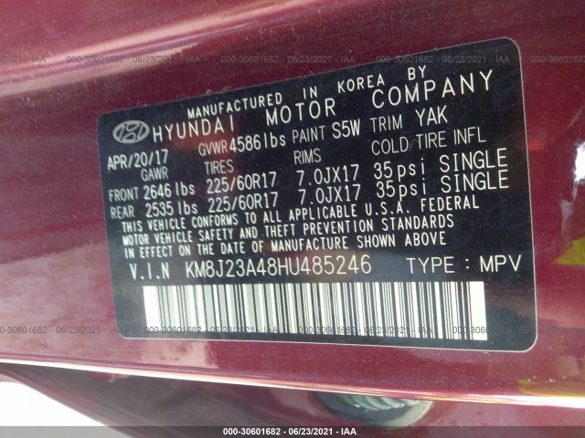 Photo 8 VIN: KM8J23A48HU485246 - HYUNDAI TUCSON 