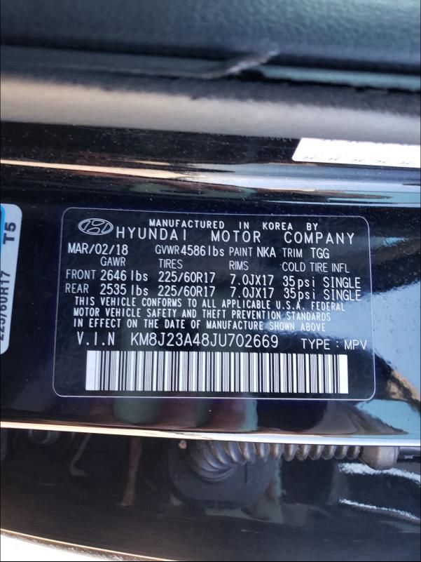 Photo 9 VIN: KM8J23A48JU702669 - HYUNDAI TUCSON SE 