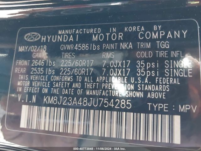 Photo 8 VIN: KM8J23A48JU754285 - HYUNDAI TUCSON 