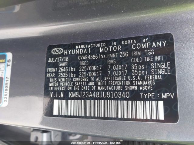 Photo 8 VIN: KM8J23A48JU810340 - HYUNDAI TUCSON 