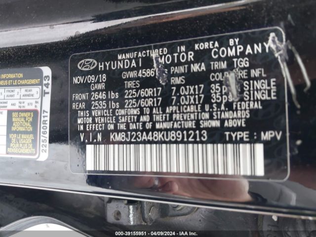 Photo 8 VIN: KM8J23A48KU891213 - HYUNDAI TUCSON 