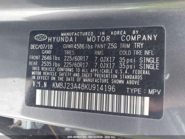 Photo 8 VIN: KM8J23A48KU914196 - HYUNDAI TUCSON 