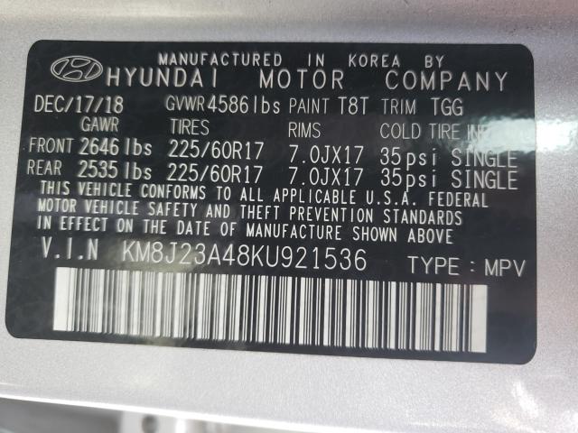 Photo 9 VIN: KM8J23A48KU921536 - HYUNDAI TUCSON SE 