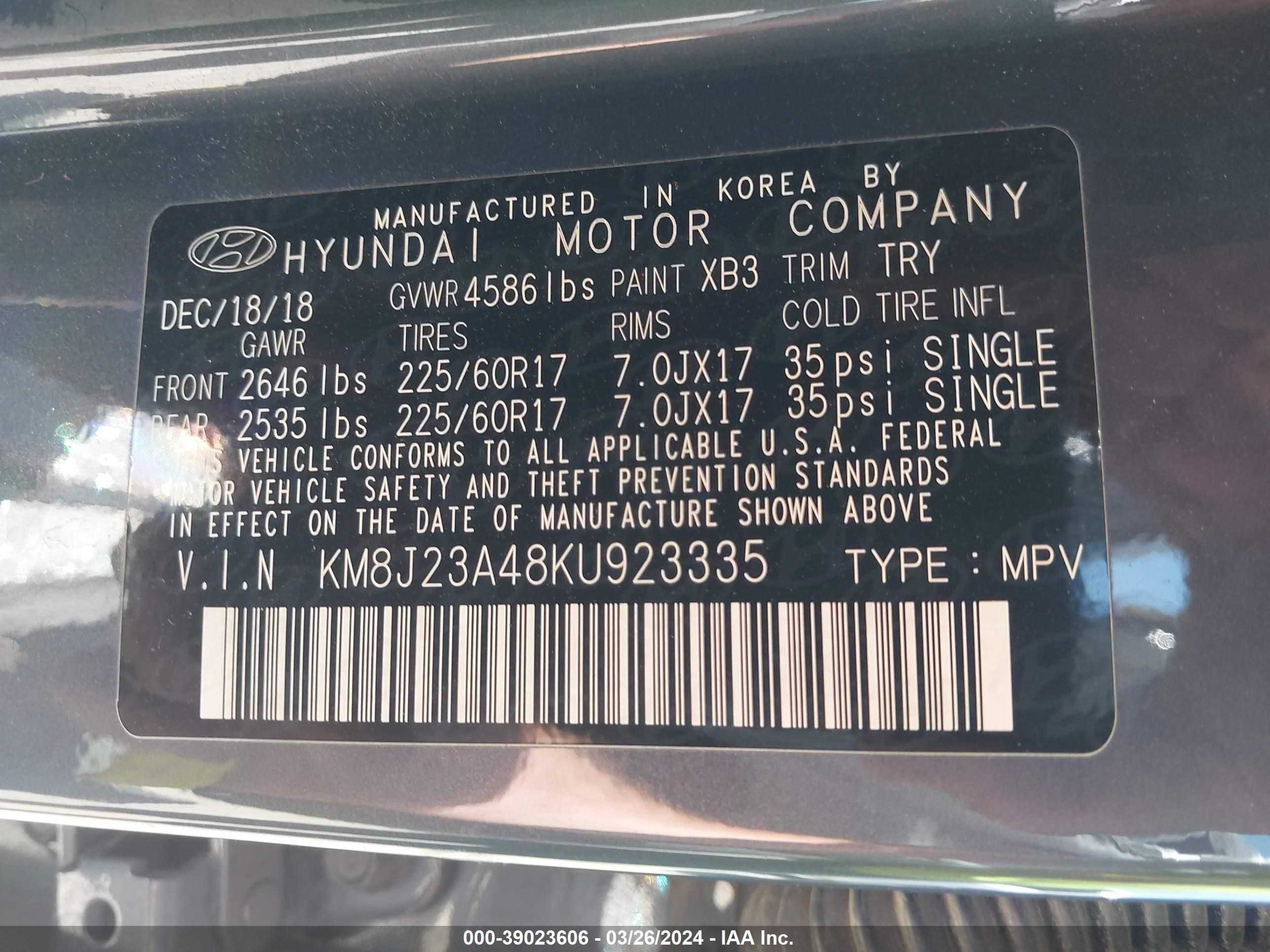 Photo 8 VIN: KM8J23A48KU923335 - HYUNDAI TUCSON 