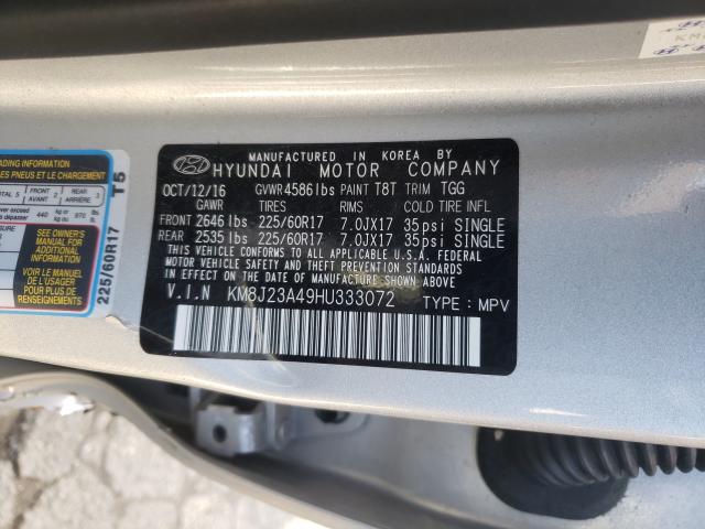 Photo 9 VIN: KM8J23A49HU333072 - HYUNDAI TUCSON SE 