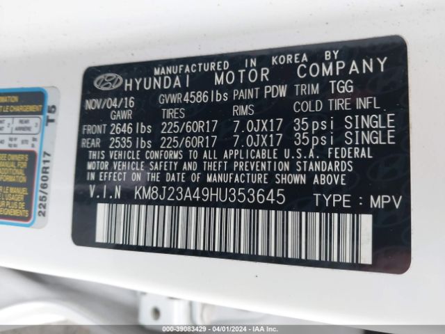 Photo 8 VIN: KM8J23A49HU353645 - HYUNDAI TUCSON 