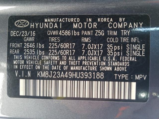 Photo 9 VIN: KM8J23A49HU393188 - HYUNDAI TUCSON SE 