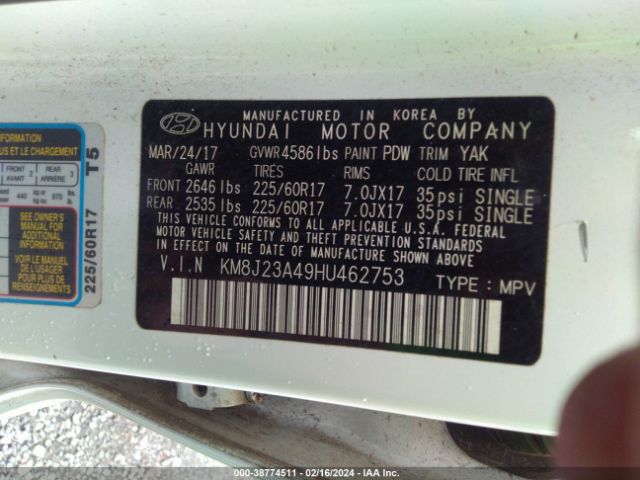 Photo 8 VIN: KM8J23A49HU462753 - HYUNDAI TUCSON 