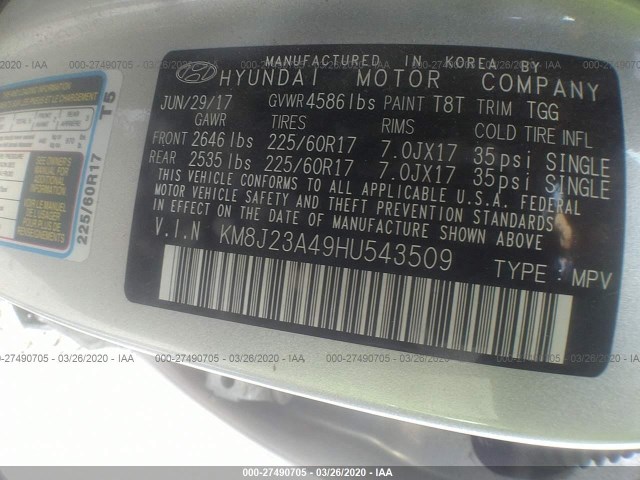 Photo 8 VIN: KM8J23A49HU543509 - HYUNDAI TUCSON 