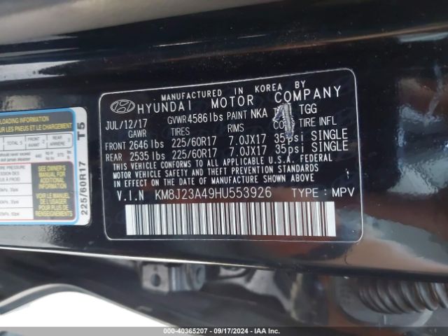 Photo 8 VIN: KM8J23A49HU553926 - HYUNDAI TUCSON 