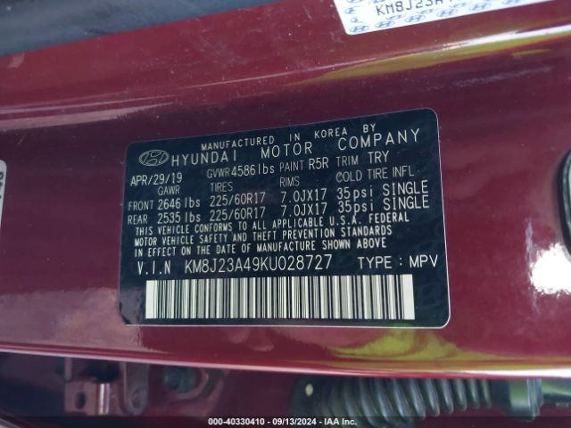 Photo 8 VIN: KM8J23A49KU028727 - HYUNDAI TUCSON 