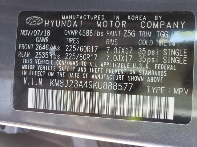 Photo 9 VIN: KM8J23A49KU888577 - HYUNDAI TUCSON SE 