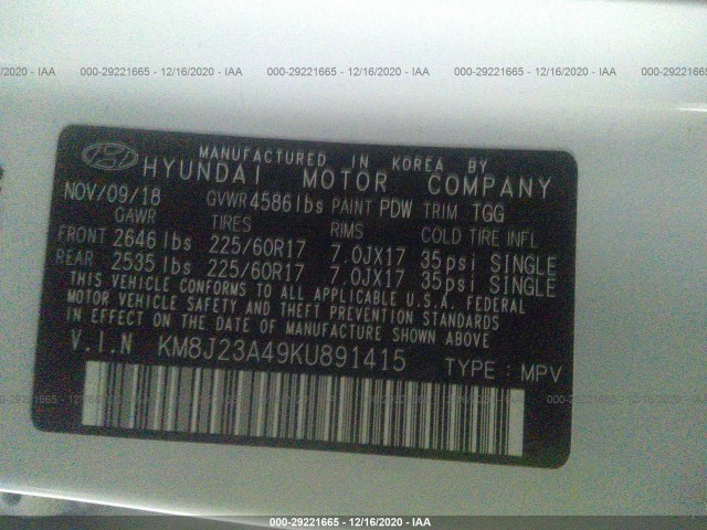 Photo 8 VIN: KM8J23A49KU891415 - HYUNDAI TUCSON 