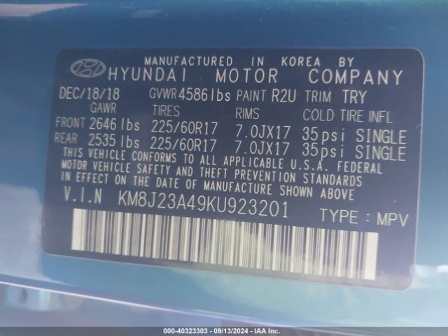 Photo 8 VIN: KM8J23A49KU923201 - HYUNDAI TUCSON 